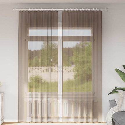 Voile gardiner med stångfickor 2 st ljusbrun