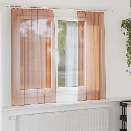 Voile gardiner med stångfickor 2 st terrakotta