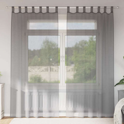 Voile gardiner med öglor 2 st mörkgrå 140x245 cm