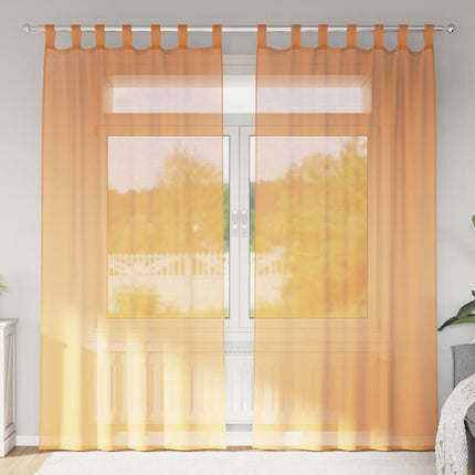 Voile gardiner med öglor 2 st orange 140x225 cm