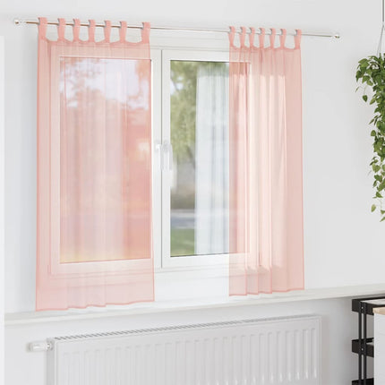 Voile gardiner med öglor 2 st rosa 140x140 cm