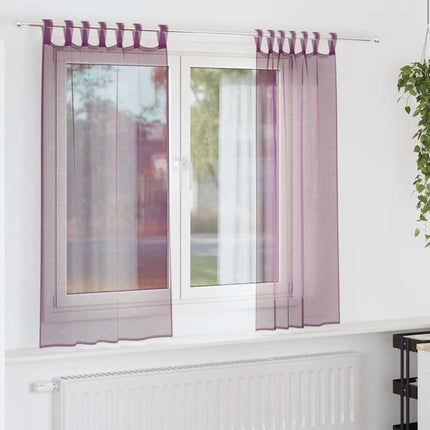 Voile gardiner med öglor 2 st lila 140x140 cm
