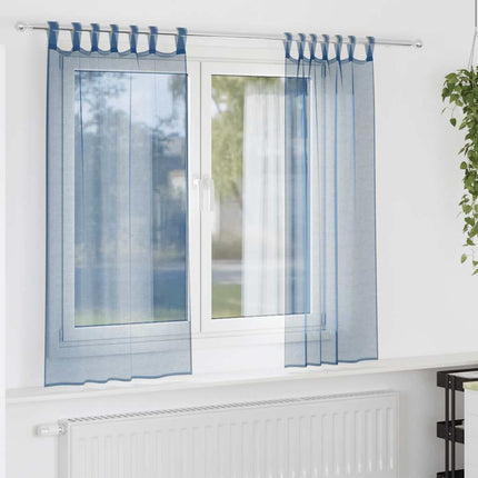 Voile gardiner med öglor 2 st kungsblå 140x140 cm