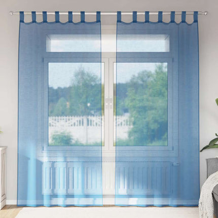 Voile gardiner med öglor 2 st kungsblå 140x245 cm