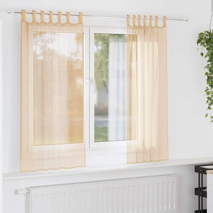 Voile gardiner med öglor 2 st sand 140x140 cm