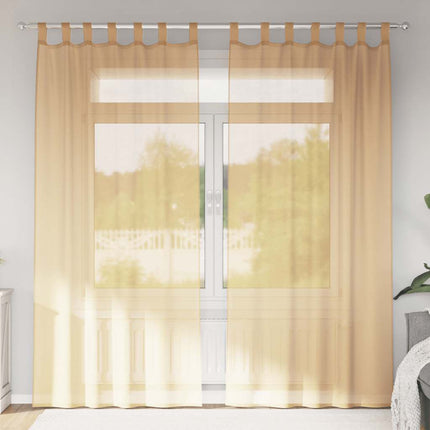 Voile gardiner med öglor 2 st sand 140x225 cm