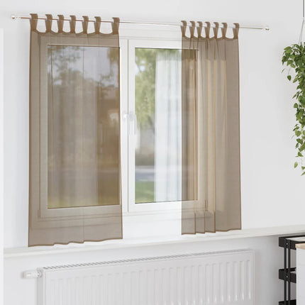 Voile gardiner med öglor 2 st ljusbrun 140x140 cm