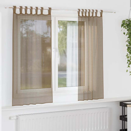 Voile gardiner med öglor 2 st ljusbrun 140x175 cm