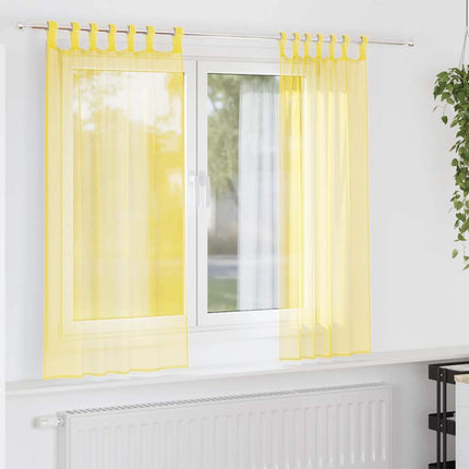 Voile gardiner med öglor 2 st gul 140x175 cm