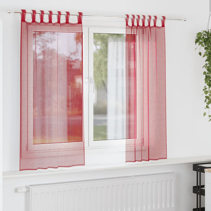Voile gardiner med öglor 2 st vinröd 140x175 cm