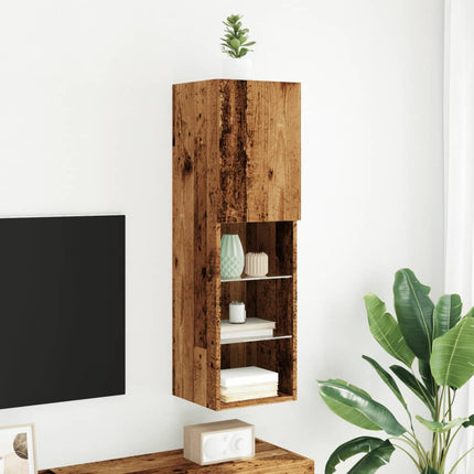 Tv-skåp med LED-belysning åldrat trä 30,5x30x102 cm