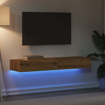 Tv-bänkar med LED-belysning 2 st artisan ek 60x35x15,5 cm