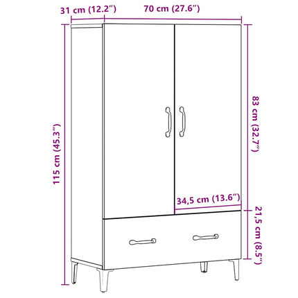 Högskåp artisan ek 70x31x115 cm konstruerat trä