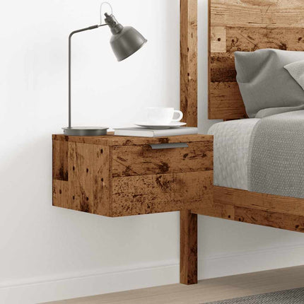 Väggmonterat sängbord åldrat trä 34x30x20 cm