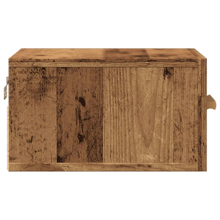 Väggmonterat sängbord åldrat trä 35x35x20 cm