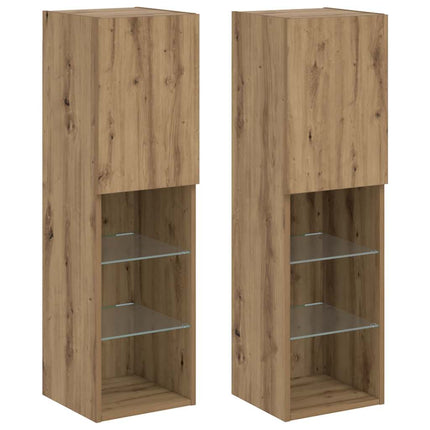 Tv-bänk med LED-belysning 2 st artisian ek 30,5x30x102 cm