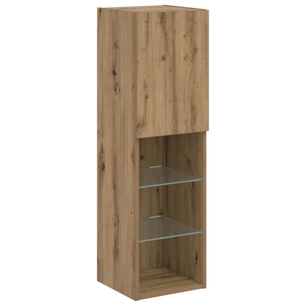 Tv-bänk med LED-belysning 2 st artisian ek 30,5x30x102 cm