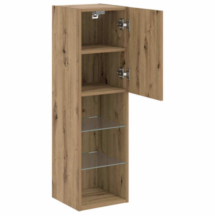 Tv-bänk med LED-belysning 2 st artisian ek 30,5x30x102 cm