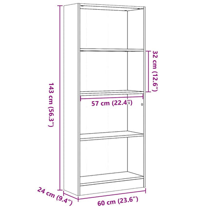 Bokhylla vit högglans 60x24x143 cm konstruerat trä