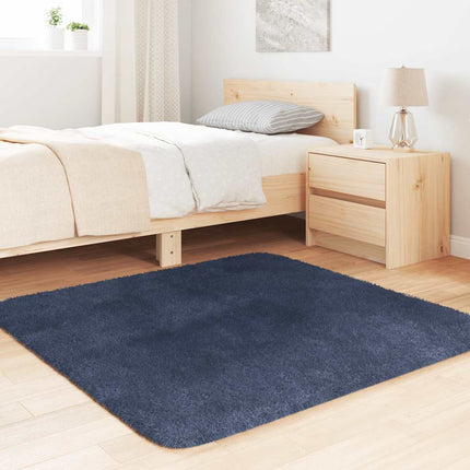 Ryamatta med lång lugg NAVARRA marinblå 120x120 cm polyester
