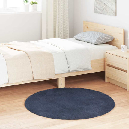 Ryamatta med lång lugg NAVARRA marinblå 100x100 cm polyester