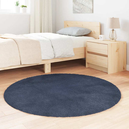Ryamatta med lång lugg NAVARRA marinblå 120x120 cm polyester