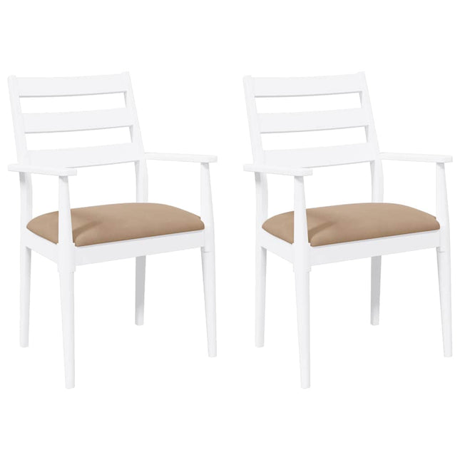 Matstolar Med Dynor 2 St, Vit, Massivt Trä, Gummi