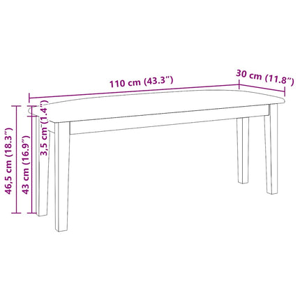 Bänk 110 cm massivt trä gummi
