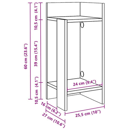Sidobord med hylla vit 25,5x27x60 cm