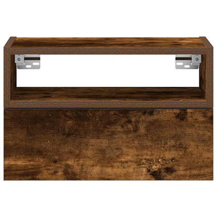 Väggmonterat sängbord rökfärgad ek 45x26x28,5 cm