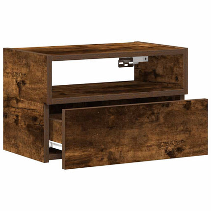 Väggmonterat sängbord 2 st rökfärgad ek 45x26x28,5 cm