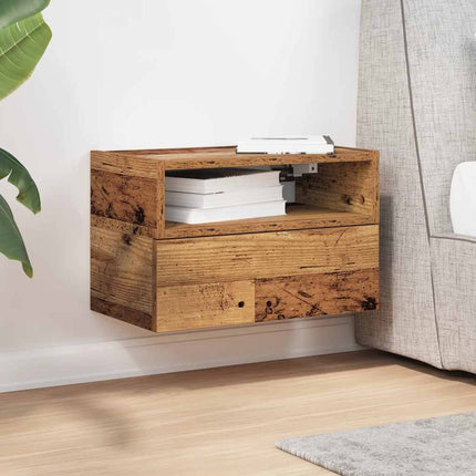 Väggmonterat sängbord åldrat trä 45x26x28,5 cm