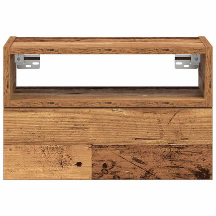 Väggmonterat sängbord åldrat trä 45x26x28,5 cm