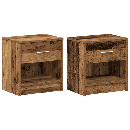 Sängbord 2 st med låda åldrat trä 39x28x41 cm
