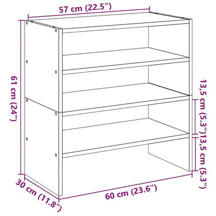 Skohyllor 2 st stapelbara rökfärgad ek 60x30x30,5 cm