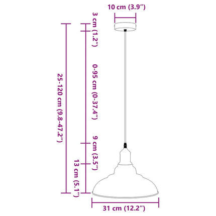 Taklampa höjdjusterbar E27 svart Ø 31 cm metall