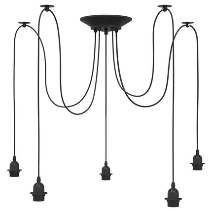 Pendellampa med 5 lamphållare E27 svart metall