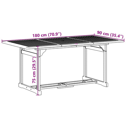 Matgrupp för trädgården 9 delar 180x90x75 cm massivt akaciaträ