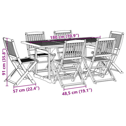 Matgrupp för trädgården 7 delar 180x90x75 cm massivt akaciaträ