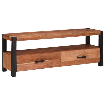 TV-skåp med låda med hylla Brun 110 x 30 x 40 cm massivt akacia
