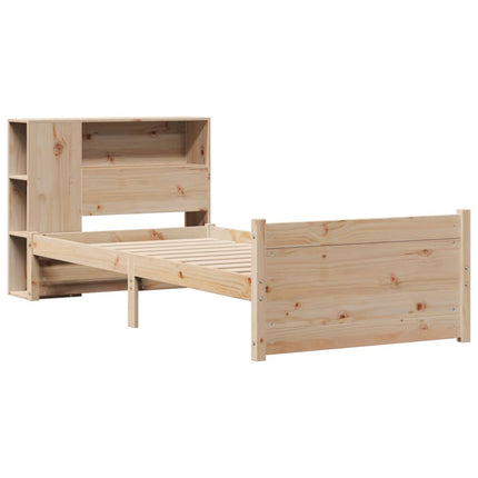 Säng Med Bokhylla Utan Madrass 90X200Cm Massiv Furu