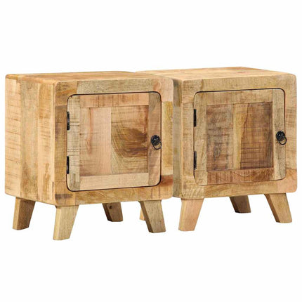 Sängbord 2 st 40x32x46 cm massivt trä grov mango