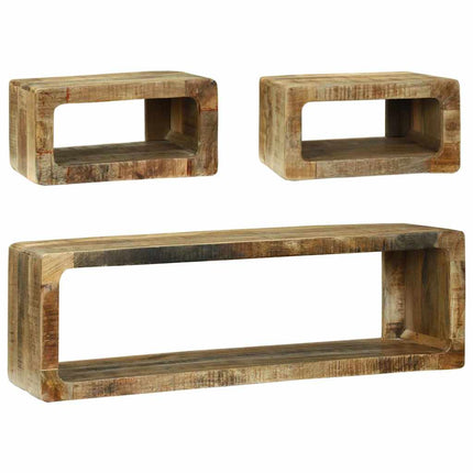 TV-bänkset med hylla med lagring 3 pcs Brun Massivt Mangoträ