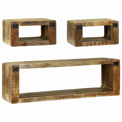 TV-bänkset med hylla med lagring 3 pcs Brun Massivt Mangoträ