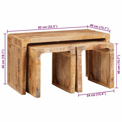 Nestingbord 3 pcs Brun Massivt mangoträ