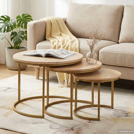 Nesting Kaffe Bord 3 pcs Brun Massivt Mangoträ och stål