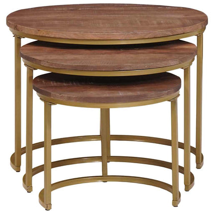 Nesting Kaffe Bord 3 pcs Mörkbrun Massivt Mangoträ och stål