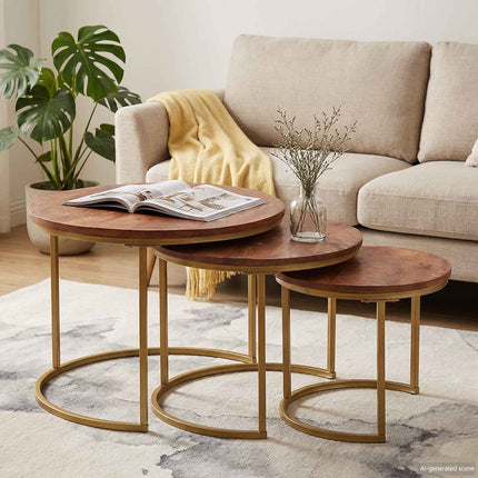 Nesting Kaffe Bord 3 pcs Honung brun Massivt Mangoträ och stål