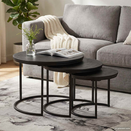 Nesting Kaffe Bord 3 pcs Svart Massivt Mangoträ och stål