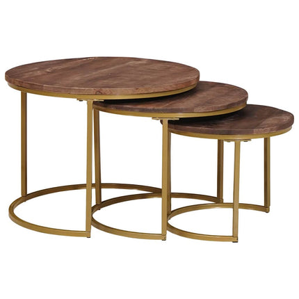 Nesting Kaffe Bord 3 pcs Mörkbrun Massivt Mangoträ och stål